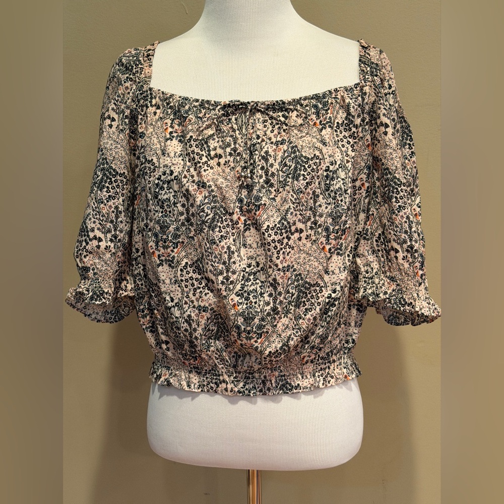 Paige Women’s Floral Pink/Black Smocked Peasant Top - Size Large